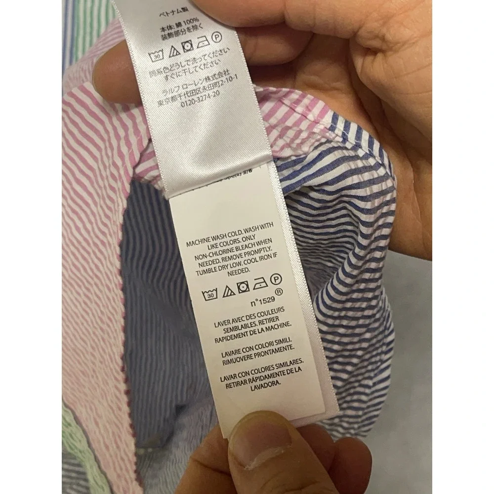 Ralph Lauren Shirt Boy's L (14-16) Hickory‎ Striped Seersucker Button Up Casual
